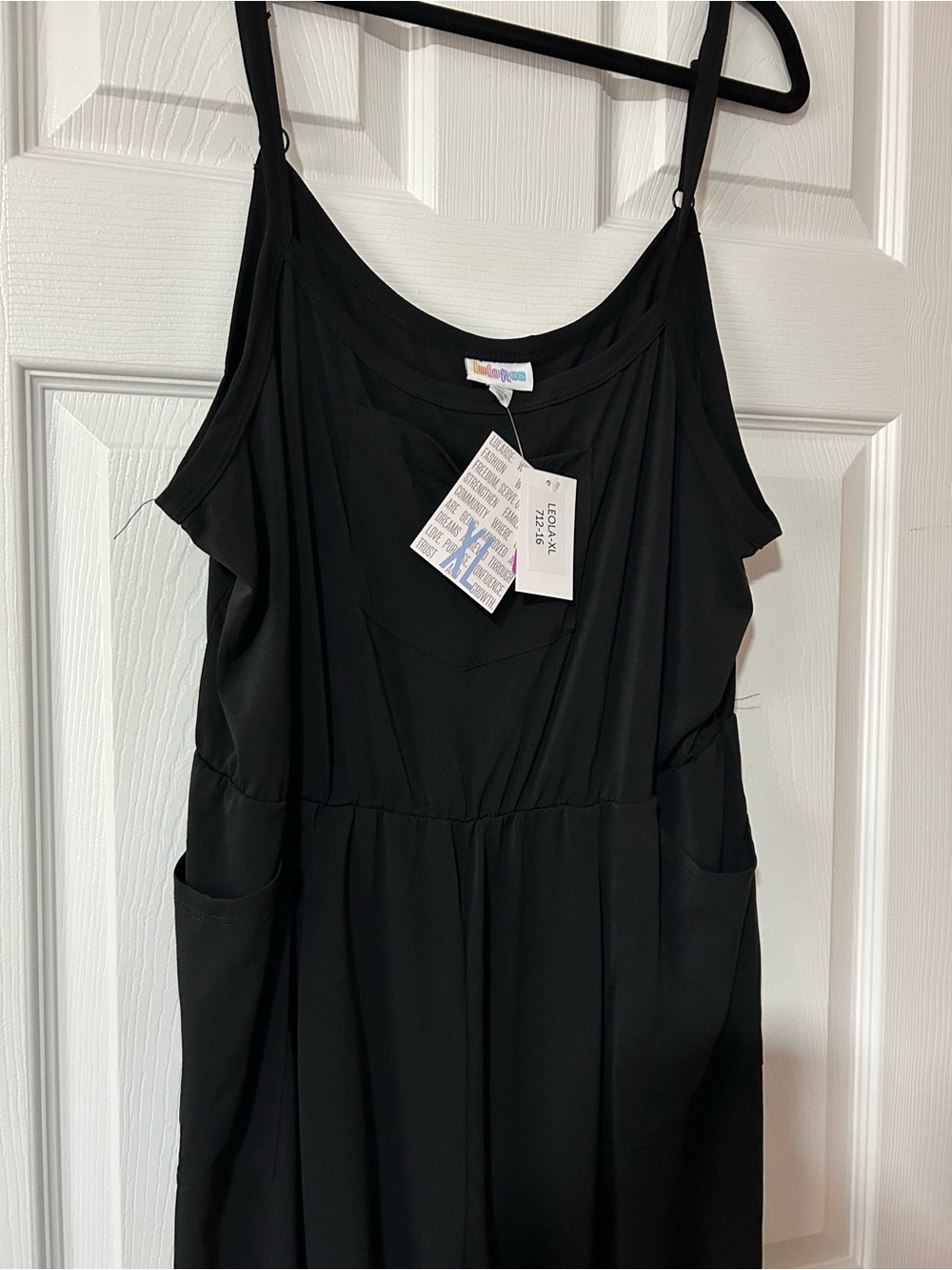 LuLaRoe XL Black Leola wide leg cami Jumpsuit with Pockets.